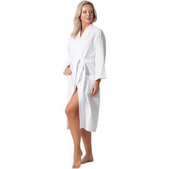 Waffle knit kimono bath robe for women lightweight soft quick dry spa cover - Picture 5 of 8
